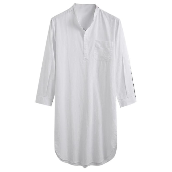 Sleepshirt Nattkjorte i bomull for menn Hvit XL
