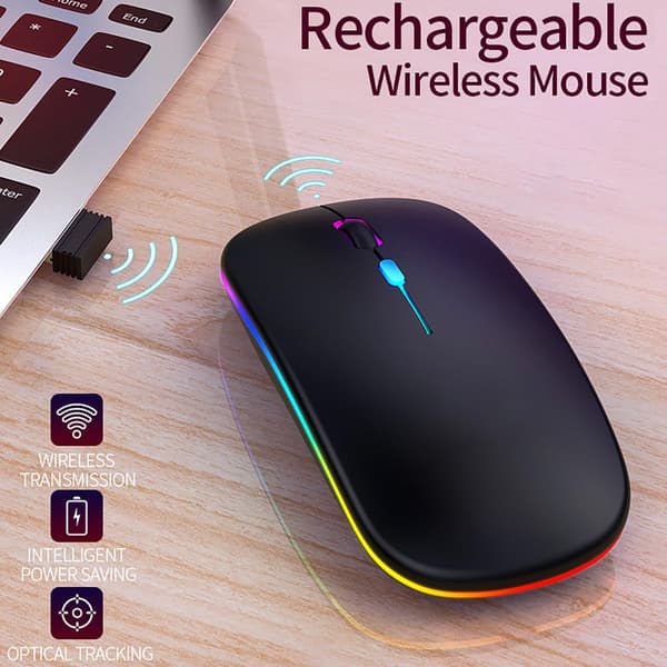 Bluetooth Wireless Mouse, Rechargeable Wireless Mouse, Vertical Mouse, Computer Mouse with 7-Color Backlight