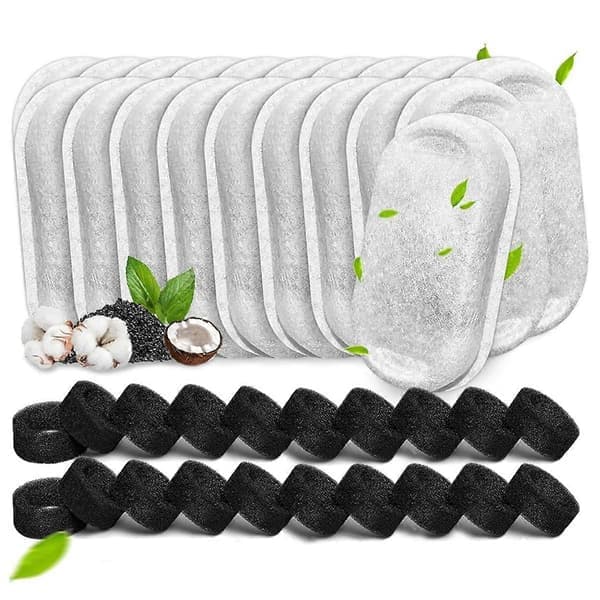 40 stk Katte Vannfontene Filter for 67oz/2L og 108/3.2L Rustfritt Stål Dyrfontene Katte Erstatningsfilter Svamper