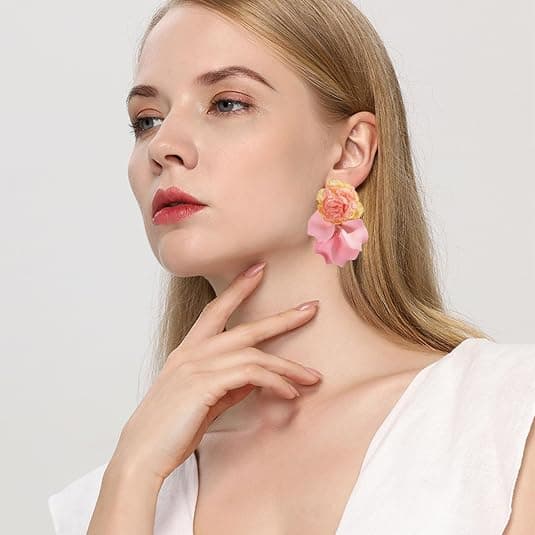 Chiffon Akryl Rosenblad Øreringe Dingle Overdrevne Blomsterøreringe Dråbe Statement Blomster Kvast Lette Øreringe Valentinsdagsgave