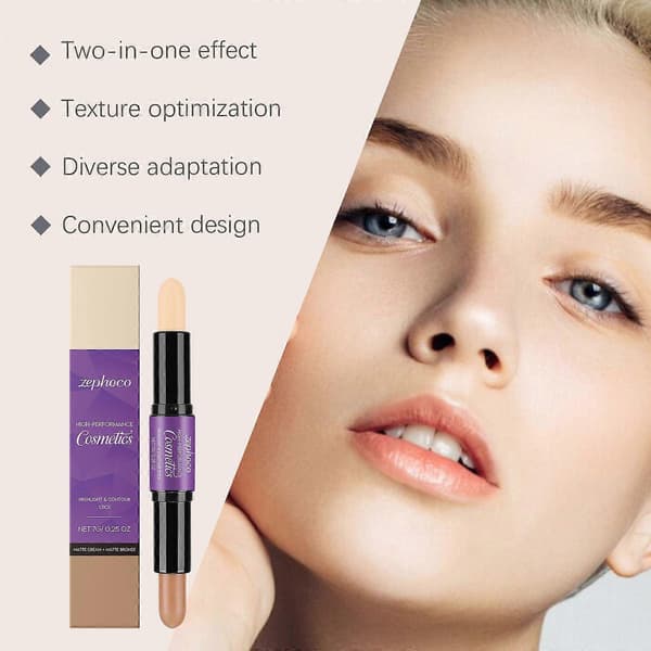 Zephoco 2-i-1 kremhighlighter konturstift, bærbar roterende pennkropp, touch-up på farten, dobbelthodet lysning og tildekking