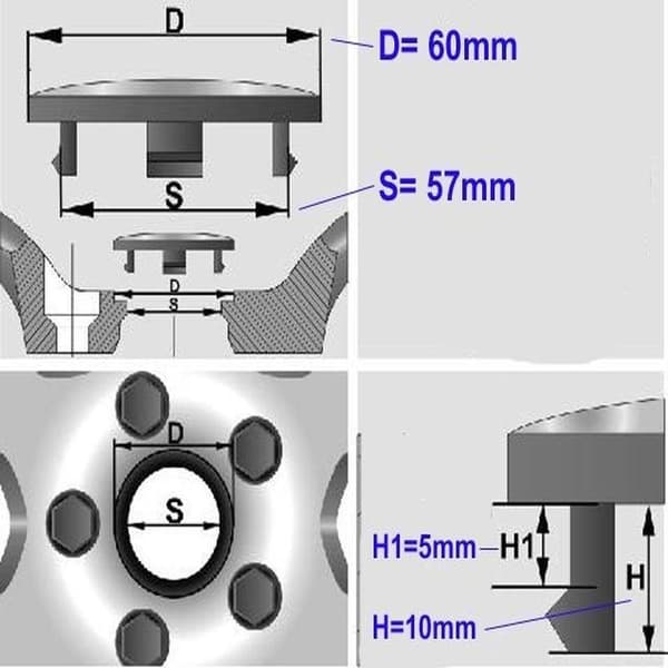 Saab senterkopper for felger 60mm passer 57mm hull 4-pakning 50