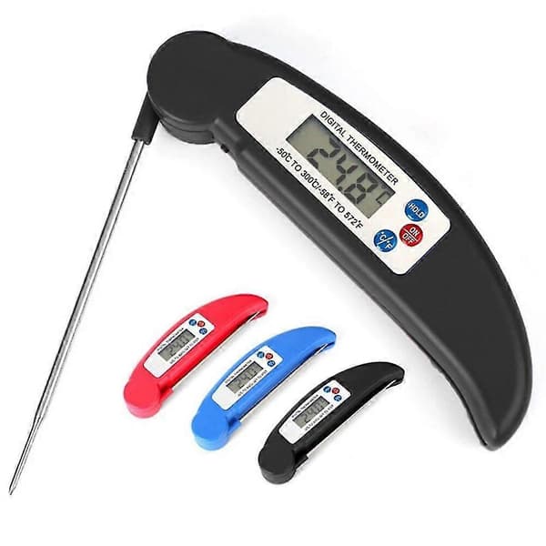 25-26 Foldbart Madtermometer Hurtig Temperaturmåling Automatisk Nedlukning Til Grill Bagning Black