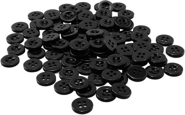 100 stk. runde svarte knapper 11,5 mm 4 hull syknapper for klesplagg