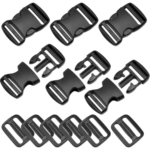 Buckles Clips Ryggsekk Clips Tri-Glide Slides, Flat Side Release Spenner - Heavy Duty-kompatible spenner Clip-kompatibel Reparasjon av ryggsekk, bagasje F 38mm 6 Sets