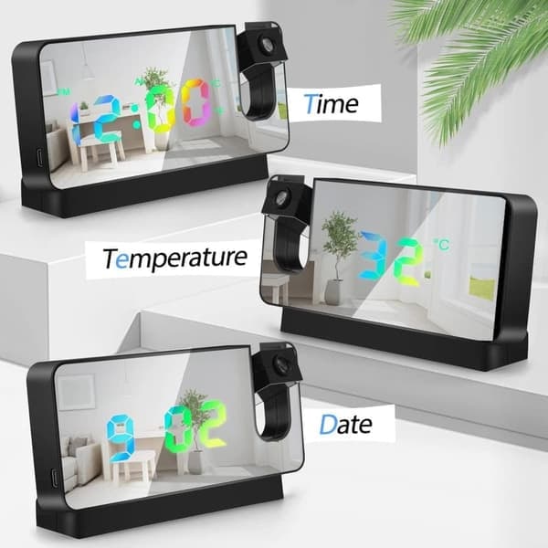 Väckarklocka med Projektor - LED Stor Skärm Smart Väckarklocka - Temperatur- och Luftfuktighetsprojektion Liten Väckarklocka white