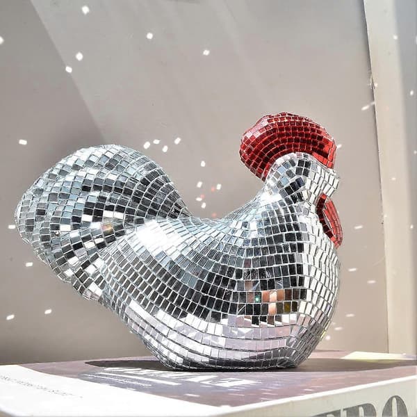 Disco Chick Figurine Mini Disco Balls Kylling Bordpynt for Fest Hjemmeinnredning - Sølv