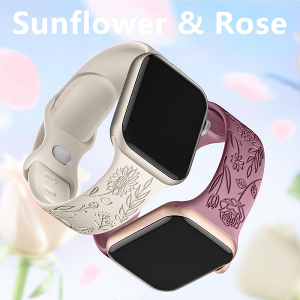 Sopii iwatchS9 876SE Apple Watch rannekkeeseen, kohokuvioitu pieni ruusu silikoni Auringonkukka - aprikoosi Sunflower - apricot Sunflower - apricot 42/44/45/49mm