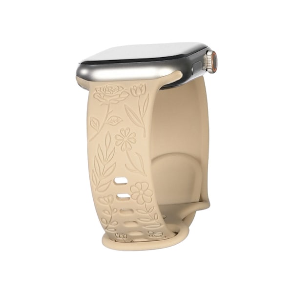 Passer til iwatchS9 876SE Apple Watch armbånd præget lille rose silikone Rose - milk tea Rose - milk tea 42/44/45/49mm