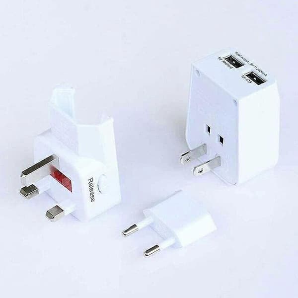 Internasjonale adaptere: Bærbar internasjonal pluggadapter med 2 USB-porter, universell for 150 land -100-240 volt, bærbar plastutgangsadapter