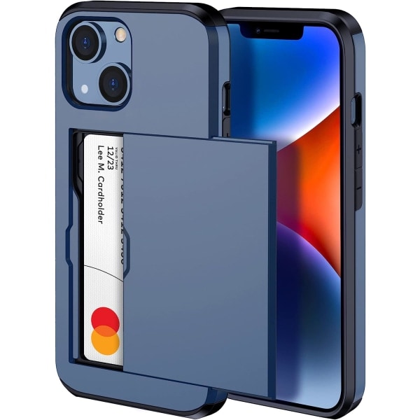 CQBB 2023 nyt iPhone 14 etui med kortholder, trådløs opladning kompatibel iPhone 14 pungetui, tyndt stødsikkert iPhone 14 etui pung (blå)