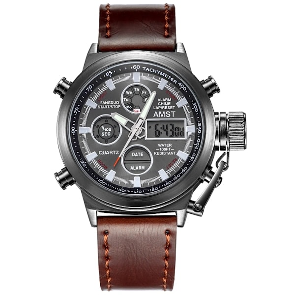AMST Digital Herreur Vandtæt Armbåndsur LED Quartz Ur Sportsur Mand Stort Ur Mænd Relogio Masculino AM3003 brun sort sort