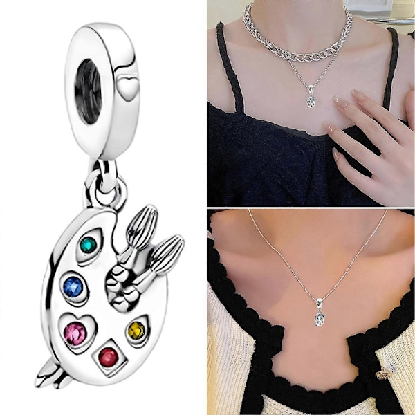Kunstnerpalette Vedhæng 925 Sterling Sølv Vedhæng til Pandora Armbånd Musikere Kvinder