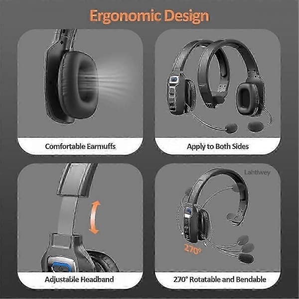 Bluetooth-headset med mikrofon, Trucker Bluetooth-headset med AI-støjreduktion og mute-knap