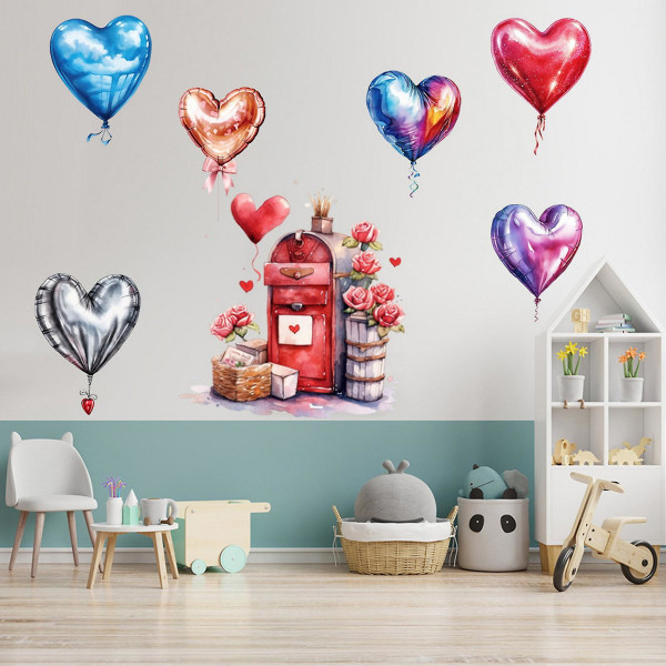 Valentinsdag veggdekor hjerte ballong postkasse mønster selvklebende vanntett veggklistremerke Soverom Barnerom dekorasjon Tianyuhe