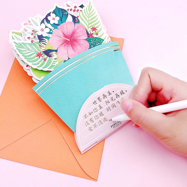 1 set gratulationskort tredimensionellt blommönster Skrivbart dekorativt mors dag bukett välsignelsekort med kuvert presentförsörjning Blue