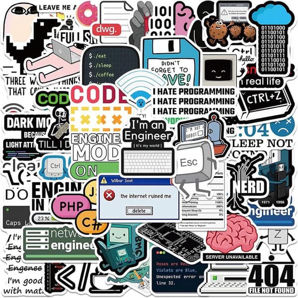50 stk Programmerer-klistremerker, Gaver til utviklere, programmerere, hackere, ingeniører, programklistremerker for bærbar PC, datamaskin, vannflaske