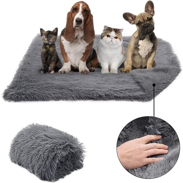Blød hundefilt vaskbar fleecemåtte til hunde og katte (S, mørkegrå)