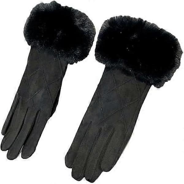 Dame Vintermode Varme Touchscreen Handsker Elegante Bløde Tynde Fleece Vindtætte Ruskindshandsker, Sort