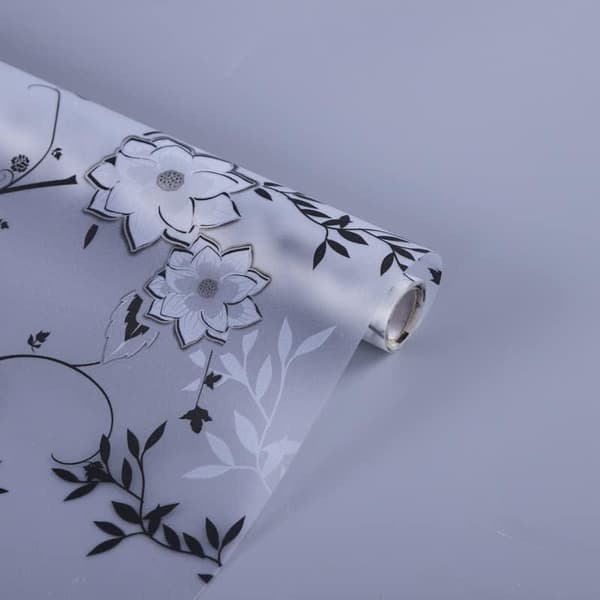 Window Film Privacy Stained Glass, Pattern White/Black Flowers, 45x200cm