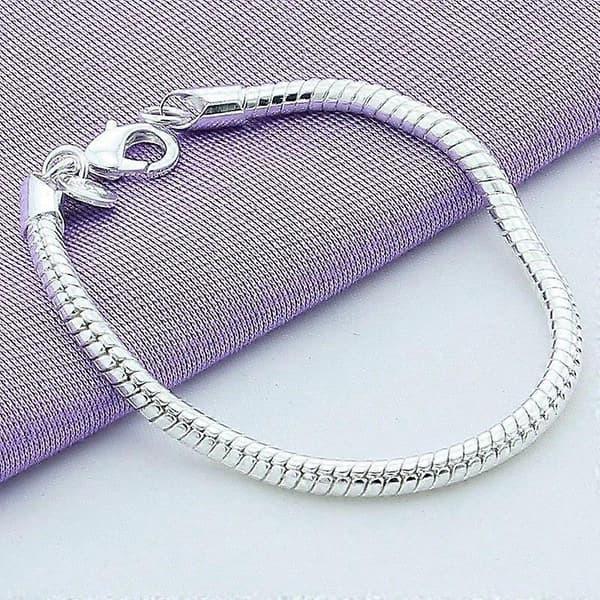 Mode Kvinnors Vackra 3mm 925 Sterling Silver Ormkedja Armband Semesterpresenter