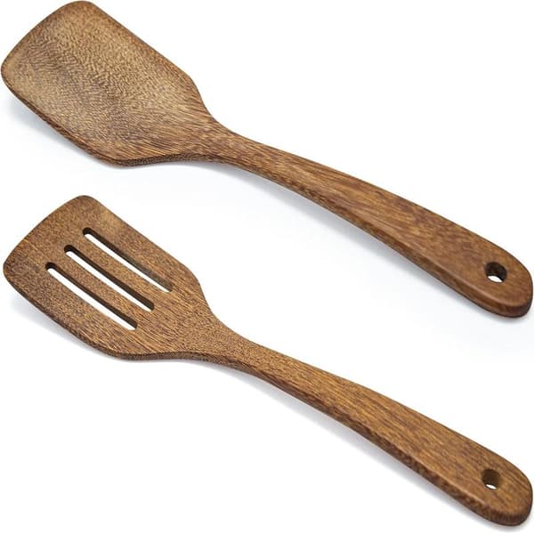 Träspatel, 2-pack Trä Solid Turner Kök Träspatel med hål för matlagning, Värmebeständiga Träspatlar för Bakning Non Stick Köksredskap