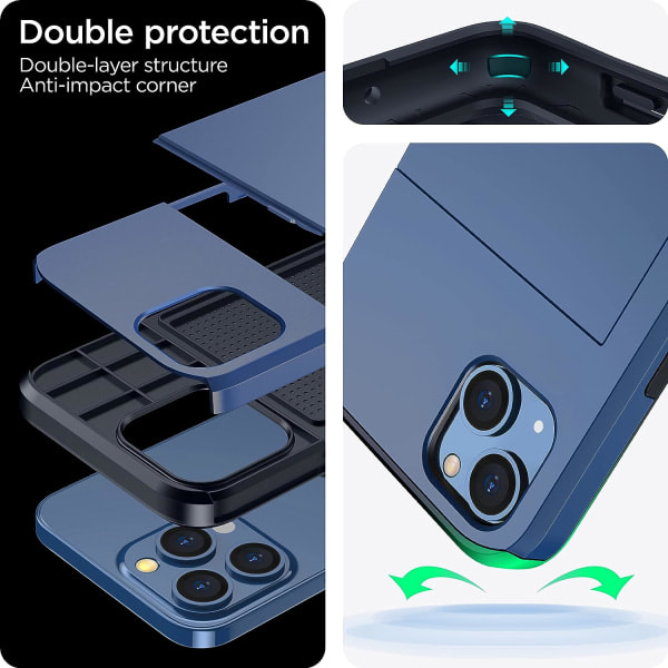 CQBB 2023 nytt iPhone 14 fodral med korthållare, trådlös laddning kompatibel iPhone 14 plånboksfodral, smalt stöttåligt iPhone 14 fodral plånbok (blå)
