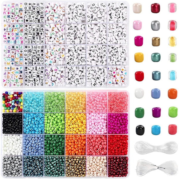 7600pcs Friendship Bracelet Kit Including 6000pcs 4mm Glass Seed Beads and 1600pcs Letter Beads for Bracelet Making, Jewelry Making and Crafts