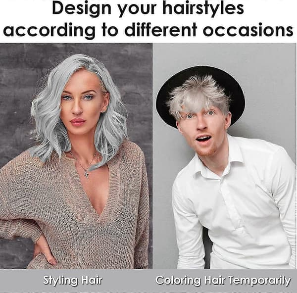 Midlertidig hårvoksfarge, grå hårfarge, grå hårvoks hårstilfargemudder, hårsprayfarge for menn kvinner øyeblikkelig styling