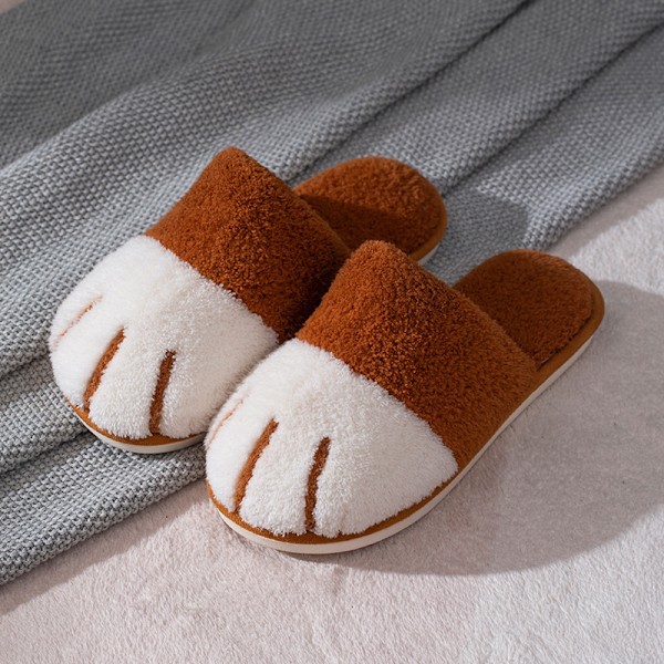 Katt Tass Tofflor Plysch Innetofflor Dam Herr Foppatofflor Mjuka Värmetofflor brun brown 26cm (40-41)