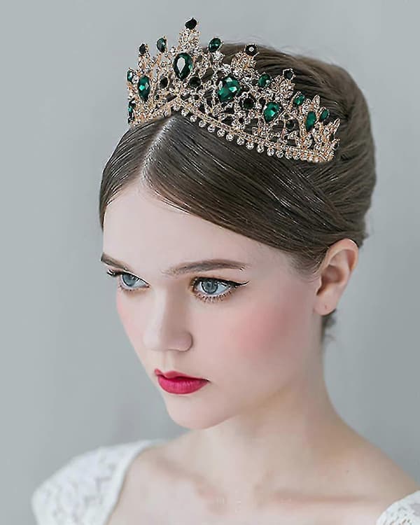 Smaragd bryllupsdiadem for kvinner, brudekrone prinsesse-diadem hodebånd, kostymefesttilbehør til bursdag Halloween babyshower ()
