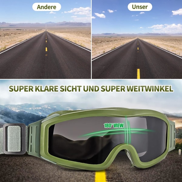Polariserte utendørs sportssolbriller - Militære taktiske Airsoft-briller med 3 utskiftbare linser - Beskyttelsesbriller for menn og kvinner