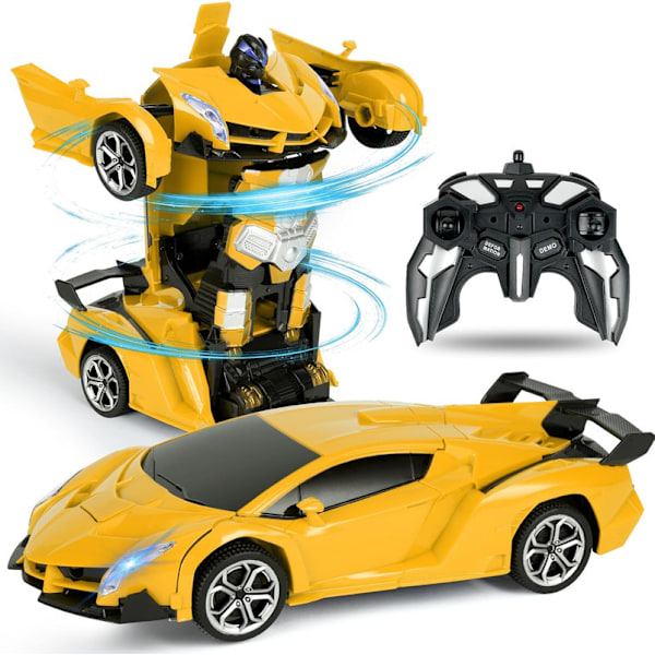Fjärrstyrd bil, 1:18 Transformerande leksaker fjärrkontroll omvandla bil, 2-i-1 Transform robotleksak med 2,4 GHz fjärrkont Gul - Lamborghini