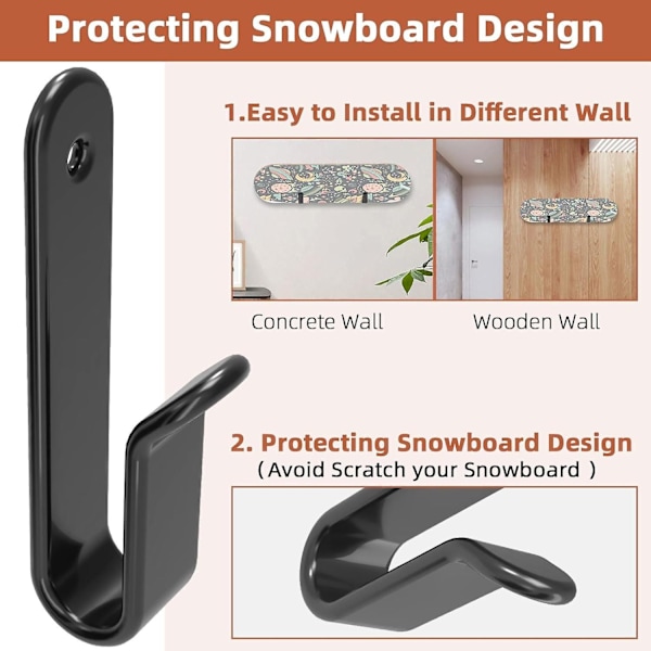 Vandrette Snowboard Vægmonteringsklips, Snowboard Vægreol Snowboard Montering Opbevaring Snowboard Display Vægmontering Holder Til Værelse 4pcs