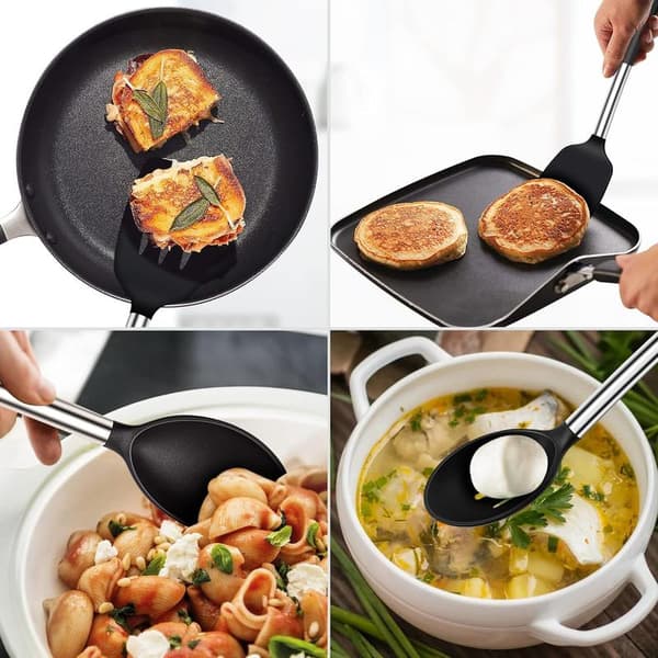 Nonstick Värmebeständig Rektangulär Silikonspatelset, Diskmaskinssäker, Flexibel, 2 Små & 2 Stora Spatlar, Förpackning med 4, Svart