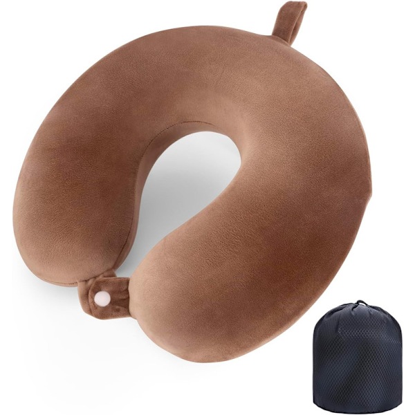 Resekudde Nackkudde Memory Foam Resekuddar Huvudstödskudde för flygplan Tåg Bil Kontorsresor Essentiella flygkuddar för en lång tid Brow Brown One Size