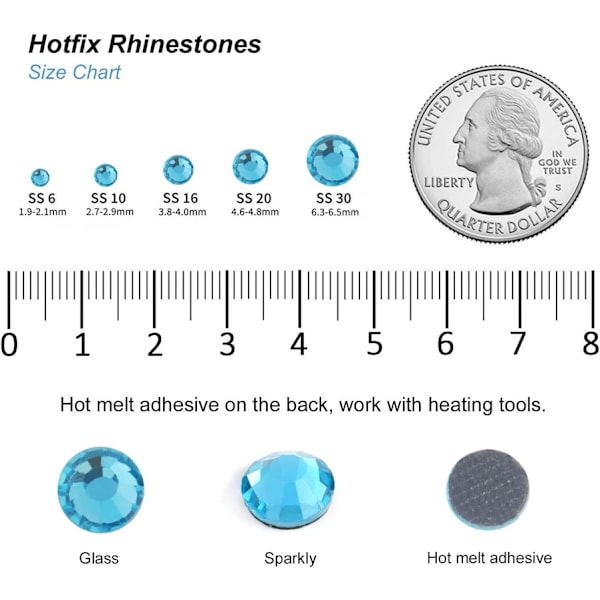 8000 stk Hotfix Aquamarin Rhinestones for Håndverk, SS6 (1,9-2,1 mm) Aquamarine Aquamarine SS6