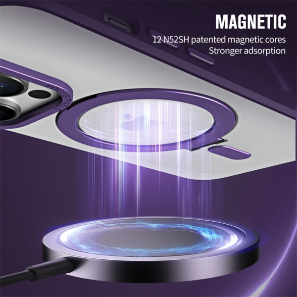 Case iPhone 14 Pro Max -puhelimelle Yhteensopiva MagSafe MagSafe Magneettisen Näkymättömän Jalustan kanssa Kirkas kamerasuojaus Kova muovinen anti-scratch cover - violetti