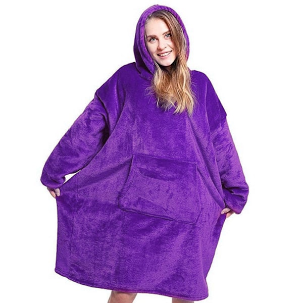 Tæppe ultramjuk hættetrøje med stor lomme flannel Varm hyggelig komfortabel overdimensioneret bærbar hætte unisex Purple