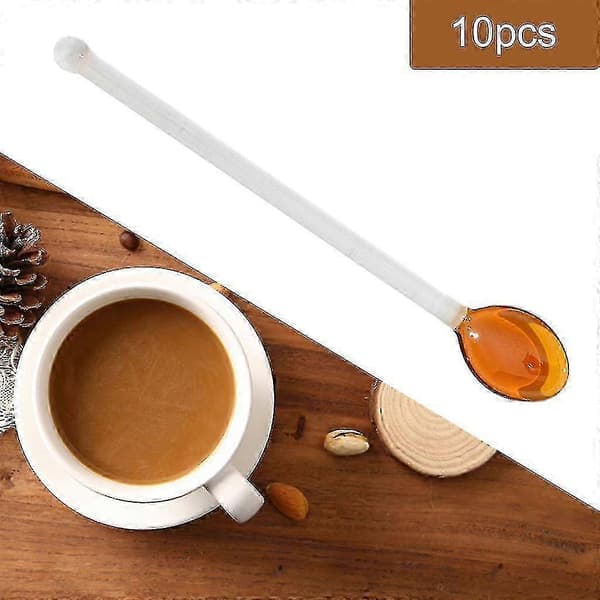 10x teskedar i glas för kafferörning, diskmaskinssäkra köksskedar Brown