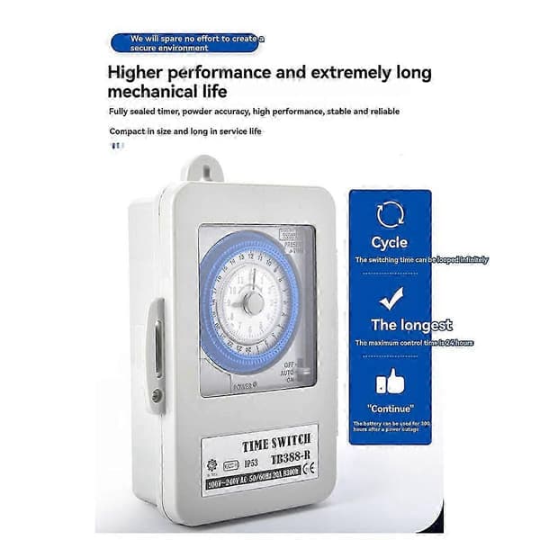 TB388R Mekanisk 24-timers timer-kontakt IP53 Programmerbar elektrisk timer-kontaktboks AC100-240V 15