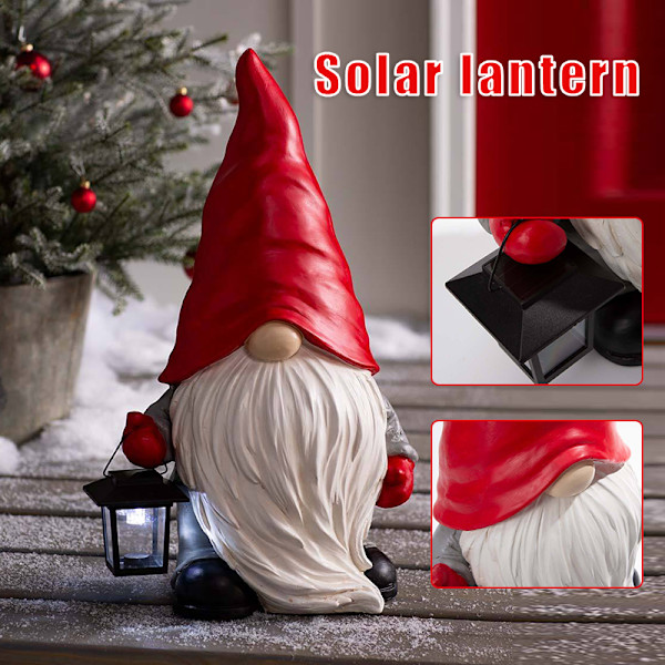Välkommen hem Gnome Skulptur med soldriven lykta harts inomhus utomhus dekorativ prydnad juldekor A