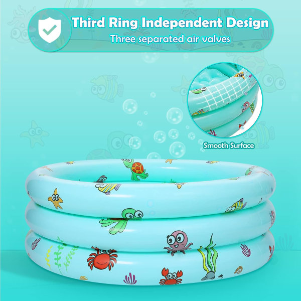 Uppblåsbar pool 3 ringar, rund uppblåsbar plaskdamm Uppblåsbar badkar Barnpool inomhus och utomhus 100 cm * 27 cm