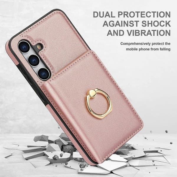 Samsung Galaxy S24 Case with Card Holder, Military-Grade Drop Protection, Durable Shockproof Case - Brown Rose Gold