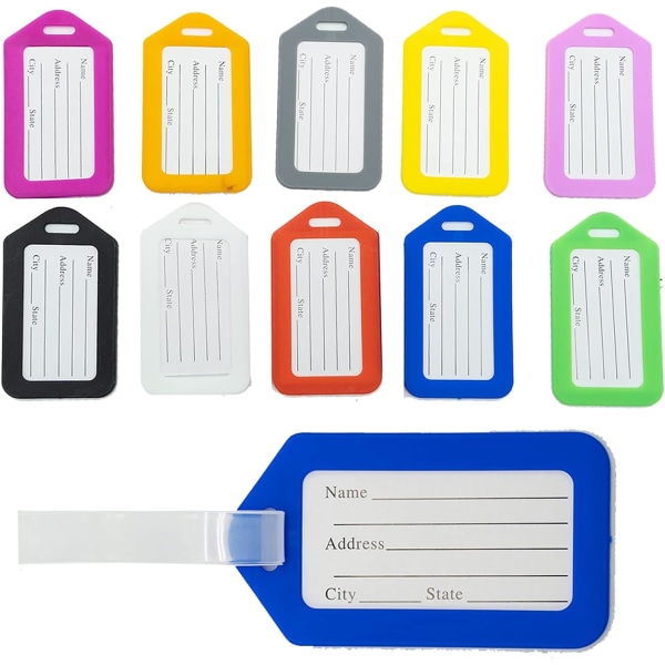 Set med 10 Bagagelappar Resväska Resetillbehör Identifiera etiketter, Färgglada plastbagageetiketter för bagage, Reselappar