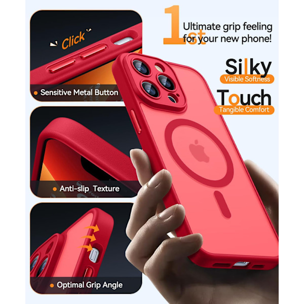 Magnetisk skal til iPhone 16 Pro Max med fuldstændig kamerabeskyttelse [Kompatibel med MagSafe] [Gennemsigtig mat] Beskyttende telefoncover, varm pink Red Red iPhone 13 Pro Max