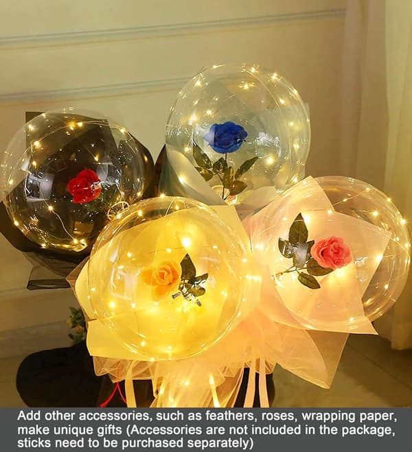 LED Balloons 10-pack, Luminous Balloons 50 cm Transparent Helium Balloons, Glowing Bubble Balloons with String Lights for Valentine's Day