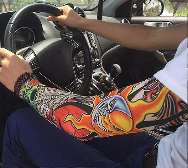 Armtatueringar, 6-pack falska tillfälliga tatueringar i nylon för män, elastiska biker-ärmar för Halloween
