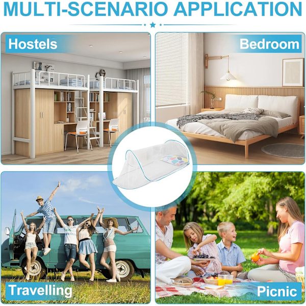 Foldbart Myggenet til Enkelseng, Fint Net, Rejse & Camping Pop-Up Net (Blå) blue