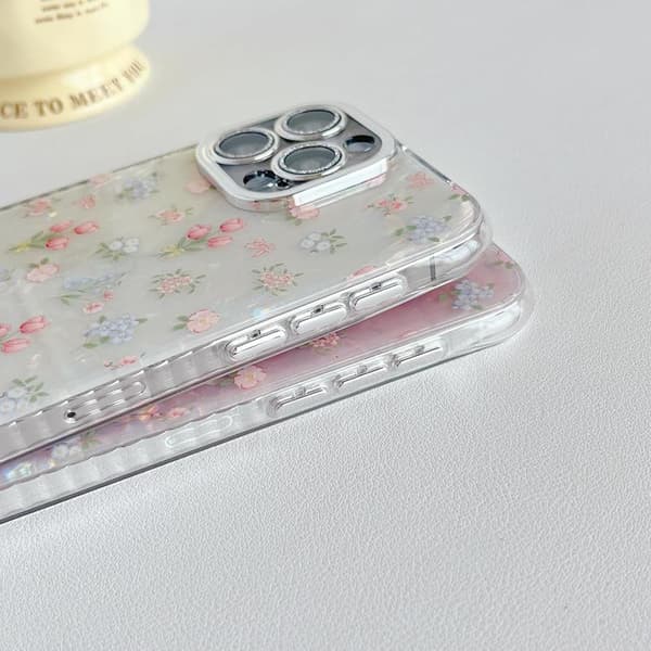 (White) Sweet Tulip Flower Bowknot Shell Pattern Phone Case Compatible with iPhone 12 Case